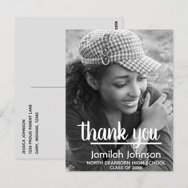 Modern Typography Photo 2025 Graduation Thank You Postcard (Front/Back)
