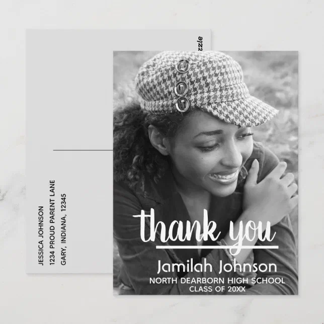 Modern Typography Photo 2025 Graduation Thank You Postcard | Zazzle