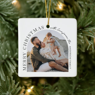 Modern typography photo arch Christmas Ceramic Ornament