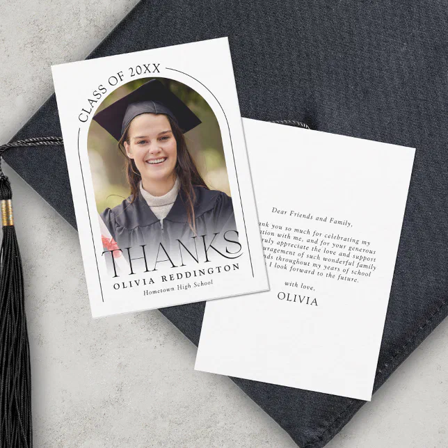 Modern Typography Photo Arch Graduation Thank You Card | Zazzle