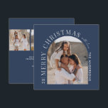 Modern typography photo collage blue Christmas Holiday Card<br><div class="desc">Modern minimal graphic abstract shape photo collage navy blue Christmas holiday card. Bold on trend design. Part of a holiday collection.</div>