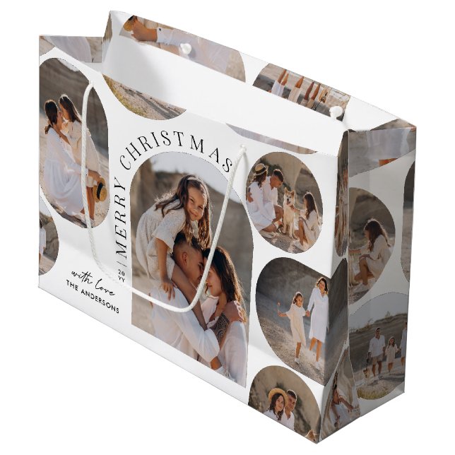 Modern typography photo collage Christmas Large Gift Bag (Front Angled)