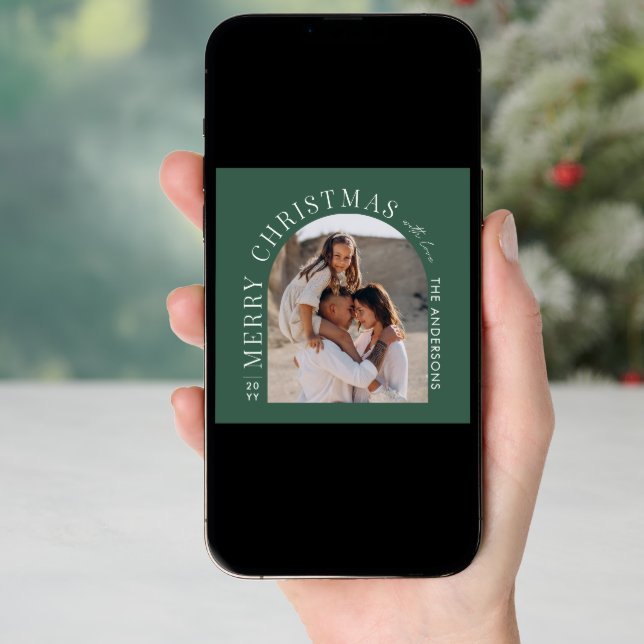 Modern typography photo collage green Christmas Holiday Card (Front Digital)