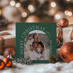 Modern typography photo collage green Christmas Holiday Card