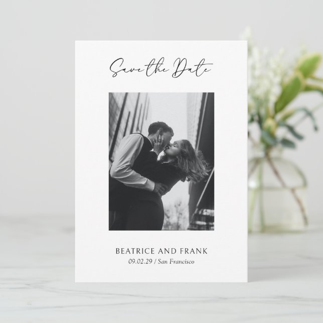 Modern Typography Photo Elegant Wedding Save The Date (Standing Front)