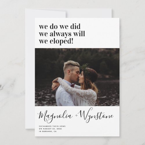 Modern Typography Photo Elopement Announcement