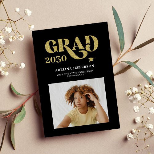 Modern typography photo gold black graduation announcement