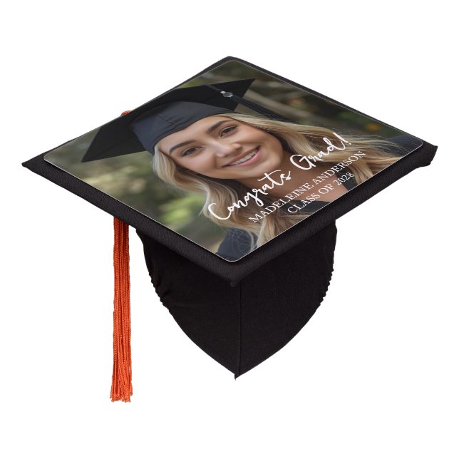 Modern Typography Photo  Graduation Cap Topper (Angled)