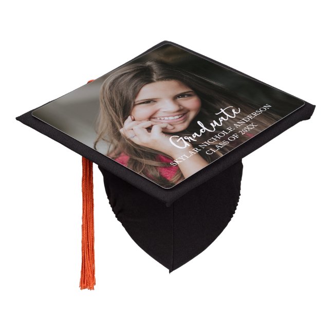 Modern Typography Photo  Graduation Cap Topper (Angled)