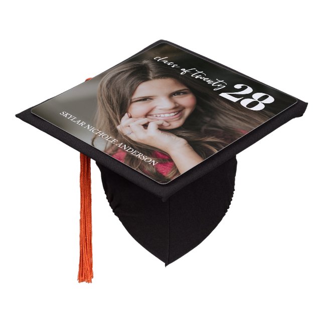 Modern Typography Photo  Graduation Cap Topper (Angled)
