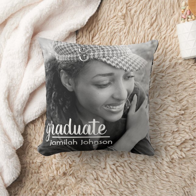 Modern Typography Photo Graduation Keepsake Throw Throw Pillow (Blanket)