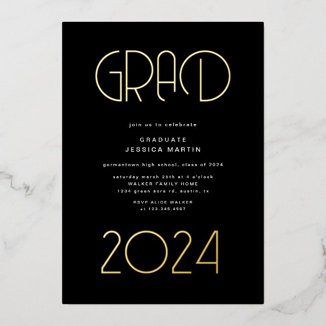 Modern Typography Photo Graduation Party Foil Invitation (Front)