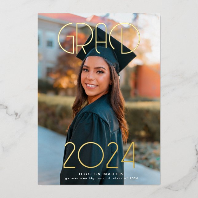 Modern Typography Photo Graduation Party Foil Invitation (Front)