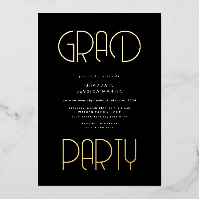 Modern Typography Photo Graduation Party Foil Invitation (Front)