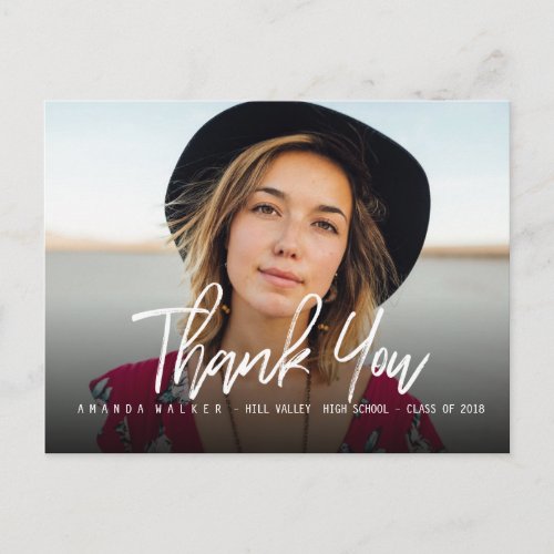 Modern Typography Photo Graduation Thank you Announcement Postcard