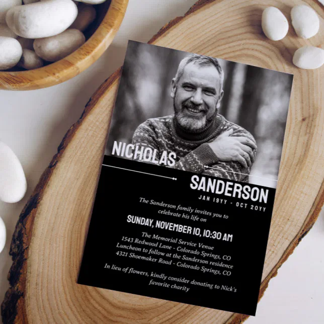 Modern Typography Photo Memorial Service Invitation | Zazzle