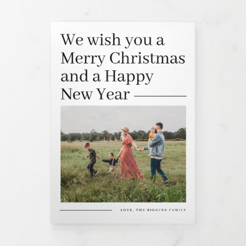 Modern Typography Photo Merry Christmas Tri_Fold Holiday Card