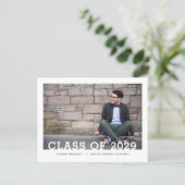 Modern Typography Photo Overlay Graduation Party Announcement Postcard (Standing Front)