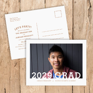 Modern Typography Photo Overlay Graduation Party Announcement Postcard