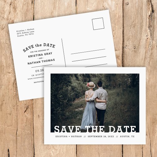 Modern Typography Photo Overlay Save the Date Announcement Postcard
