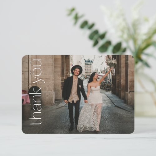 Modern Typography Photo Overlay Wedding Message  Thank You Card