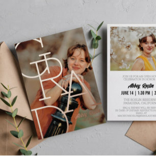 Modern Typography Photo Rose Gold Graduation Party Foil Invitation