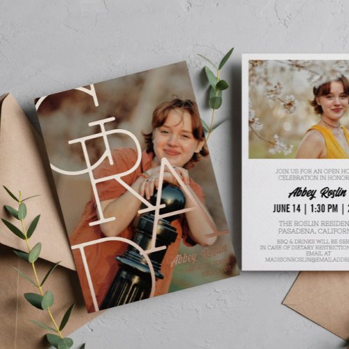 Modern Typography Photo Rose Gold Graduation Party Foil Invitation