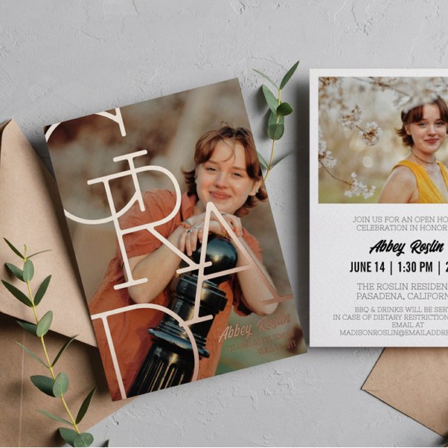 Modern Typography Photo Rose Gold Graduation Party Foil Invitation (Creator Uploaded)