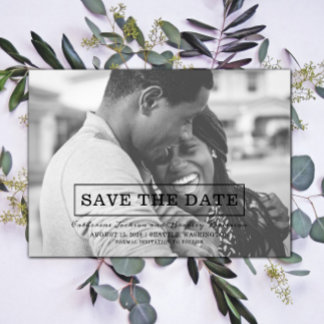 Modern Typography Photo Save the Date | Black