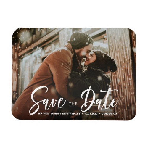 Modern Typography Photo Save the Date Wedding Magnet