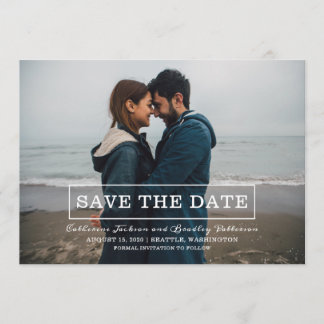 Modern Typography Photo Save the Date | White