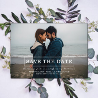 Modern Typography Photo Save the Date | White