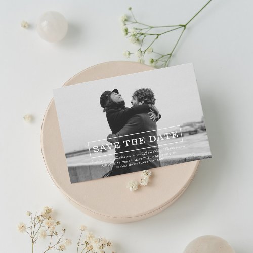 Modern Typography Photo Save the Date  White