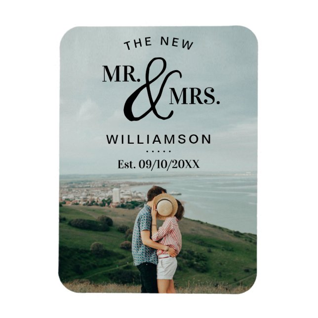 Modern Typography Photo Wedding Announcement Magnet (Vertical)