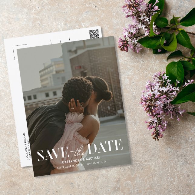 Modern Typography Photo Wedding Save Date Postcard (Creator Uploaded)