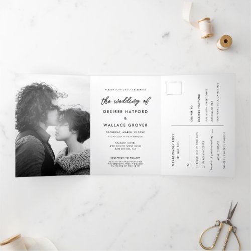 Modern typography photo wedding Tri_Fold invitation