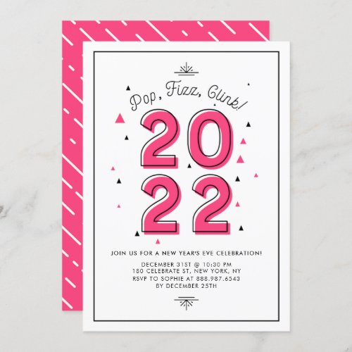 Modern Typography Pink 2022 New Years Eve Party Invitation