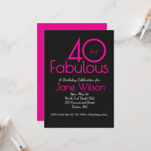 Modern Typography Pink Black Fabulous 40 Birthday Invitation