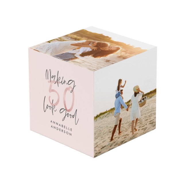 modern typography pink girly black 50th birthday cube (Front Angled)