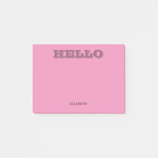 Modern Typography Pink Hello Post-it Notes (Front)
