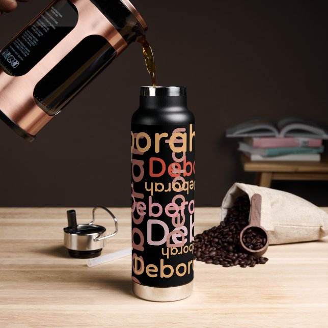 Modern Typography Pink Names black Water Bottle (Coffee)