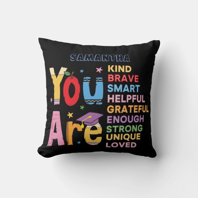 Modern Typography Positive Affirmations Name  Throw Pillow (Front)