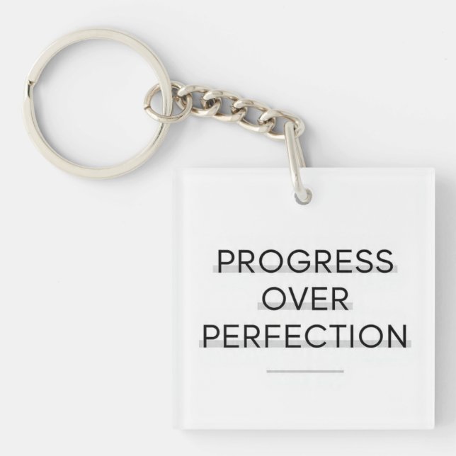 Modern typography progress over perfection text keychain (Front)