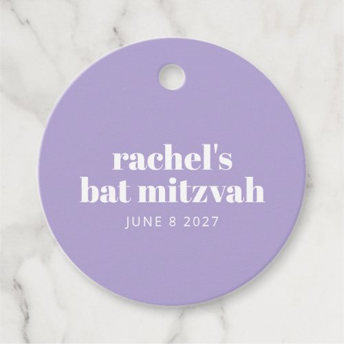 Modern Typography Purple Bat Mitzvah Personalized Favor Tags