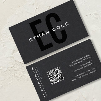 Modern Typography QR code Black Professional Business Card