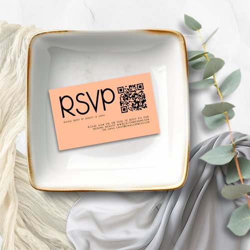 Modern Typography QR Code Peach Wedding RSVP Enclosure Card