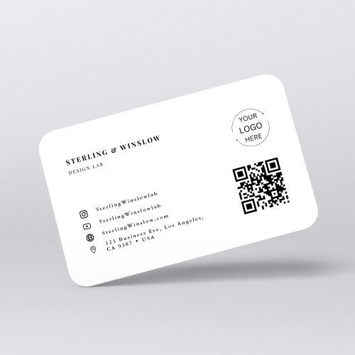 Modern Typography QR Code Social Media Logo White Business Card