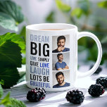 Modern Typography Quote & Photo Collage Graduate Coffee Mug<br><div class="desc">Congratulate a graduate with this personalized keepsake graduate gift,  featuring an inspirational quote in big,  strong bold typography that reads 'dream big,  live simply,  give love,  laugh lots,  be grateful',  3 pictures of the graduate,  their name and class year.</div>