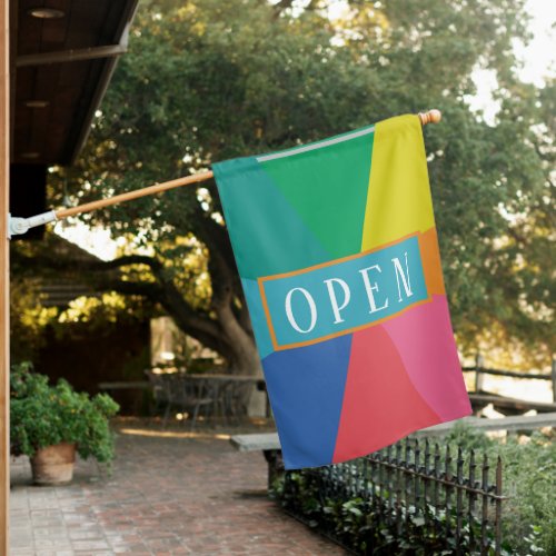Modern Typography Rainbow Business OPEN  House Flag
