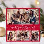 Modern Typography Red 5 Photo Collage Christmas Holiday Card<br><div class="desc">Modern Minimalist Elegant Calligraphy Red 5 Photo Collage Merry Christmas Calligraphy Script Holiday Card. This festive, mimimalist, whimsical holiday card template features pretty four (4) photo collage on front, 1 photo on back side and says „Merry Christmas” greeting text, which is written in a beautiful hand lettering swirly swash-tail font...</div>
